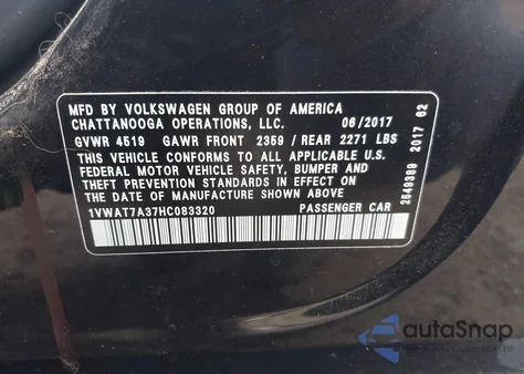 2017 Volkswagen Passat 1.8T S from USA, damaged, VIN 1VWAT7A37HC083320